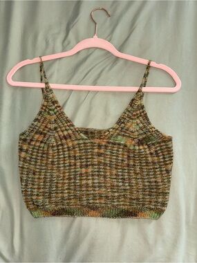 SHEIN Green and Brown Multicolor Knitted Crop Tank